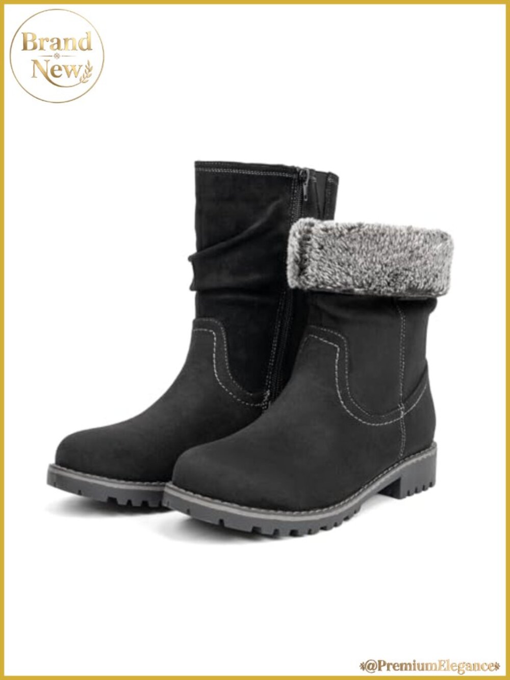 Women's Mid Calf Slouchy Boots Faux Suede Fur Lined Low Heel